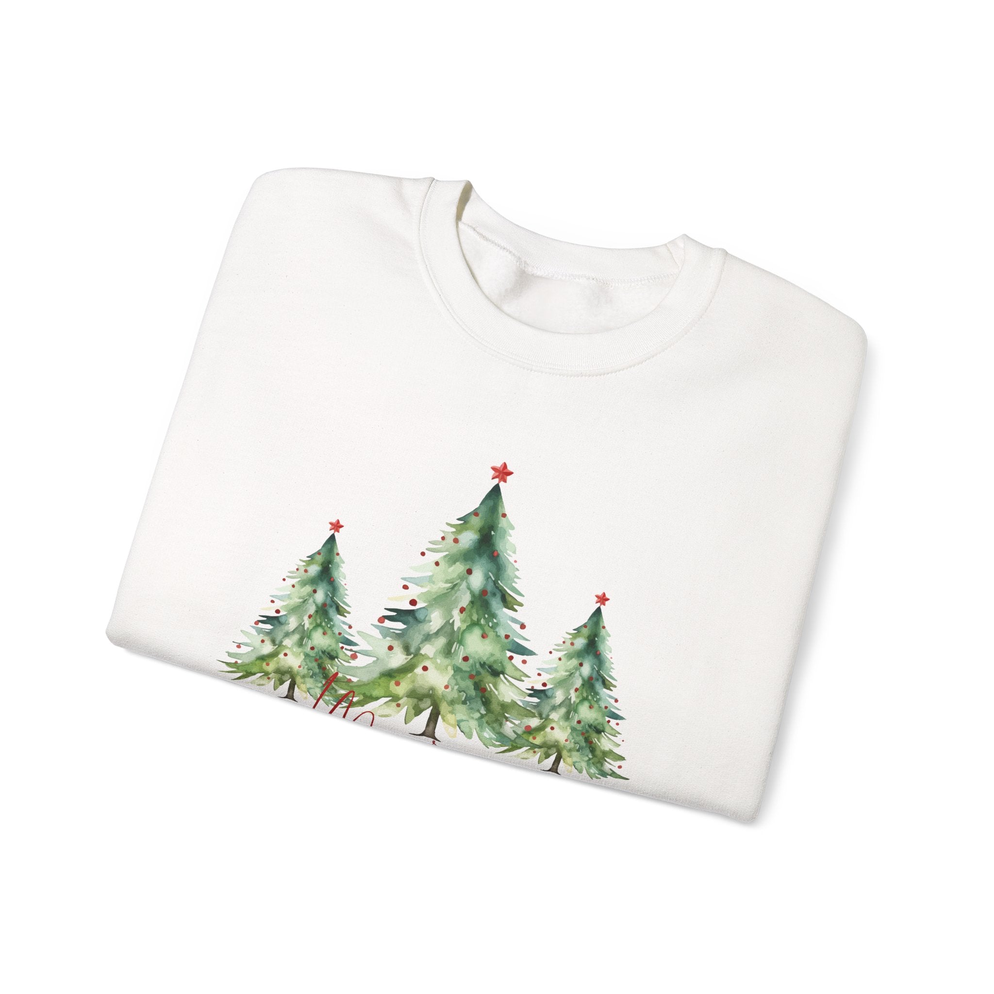 Christmas Tree Crewneck Sweatshirt — 'Merry Christmas' Watercolor Pines