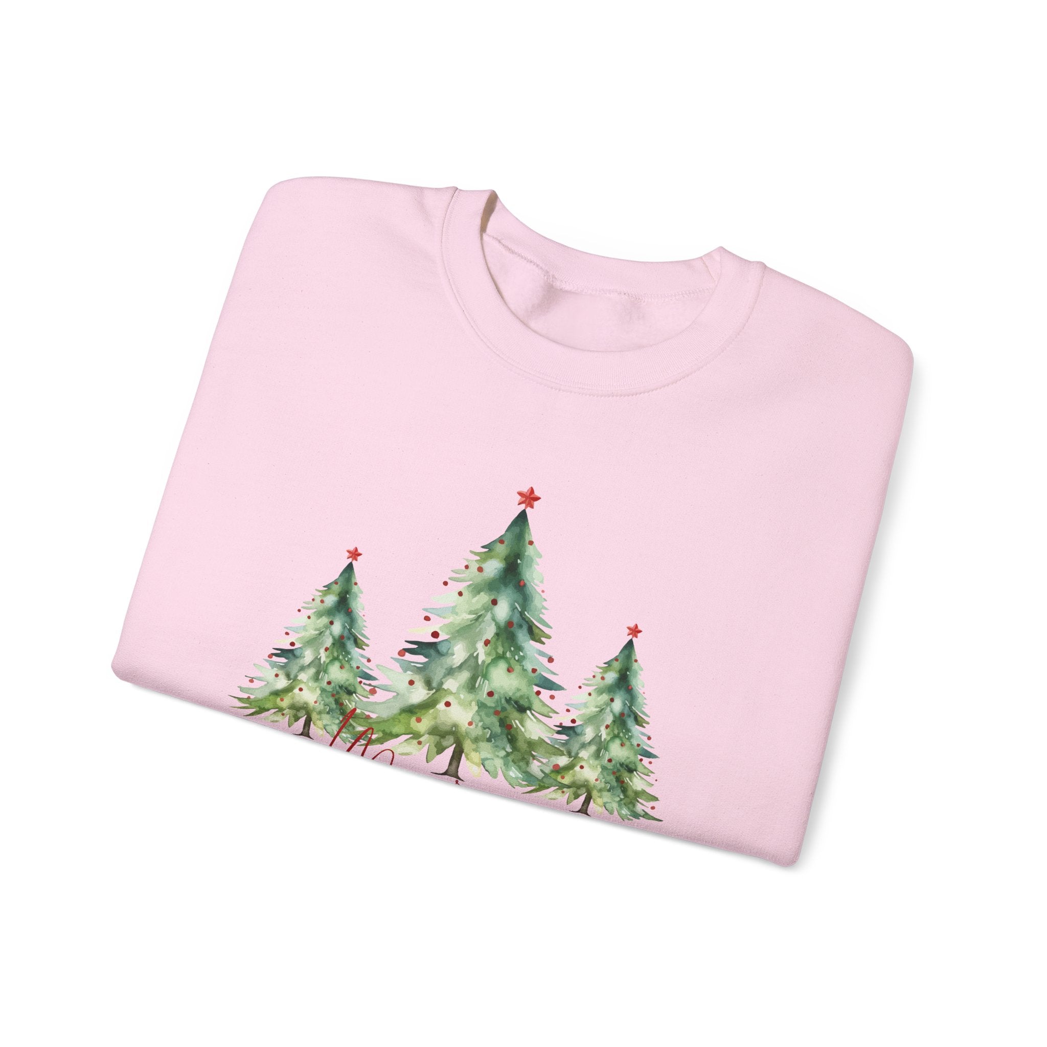 Christmas Tree Crewneck Sweatshirt — 'Merry Christmas' Watercolor Pines