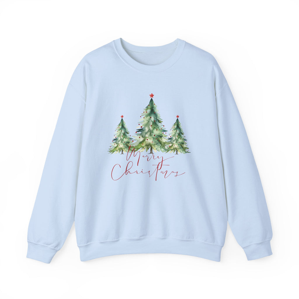 Christmas Tree Crewneck Sweatshirt — 'Merry Christmas' Watercolor Pines