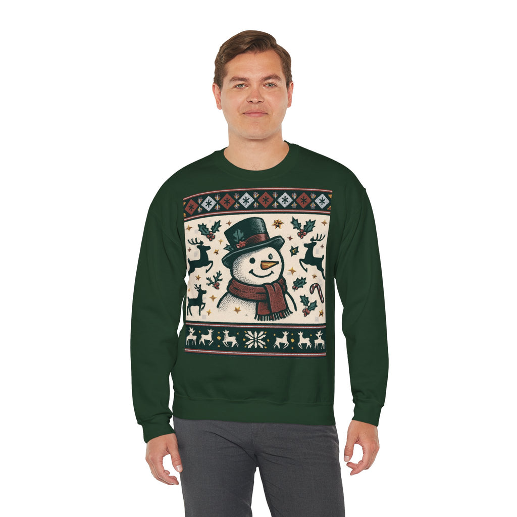 Snowman Christmas Sweatshirt — Festive Holiday Reindeer & Snowflake Crewneck