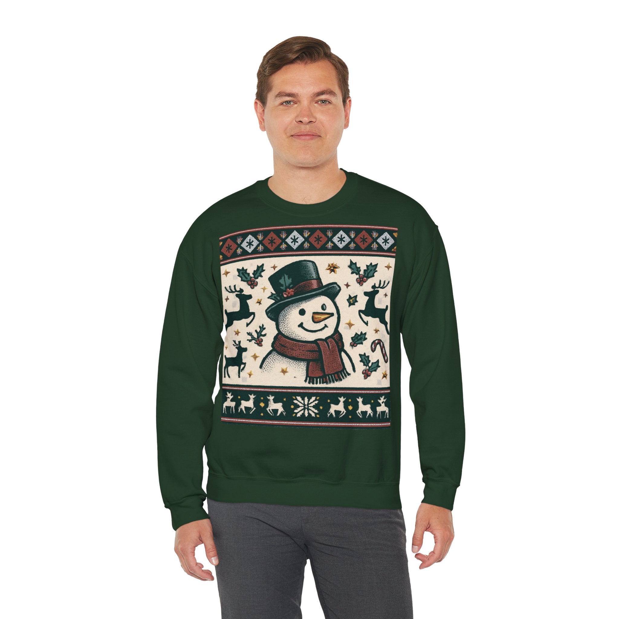 Snowman Christmas Sweatshirt — Festive Holiday Reindeer & Snowflake Crewneck