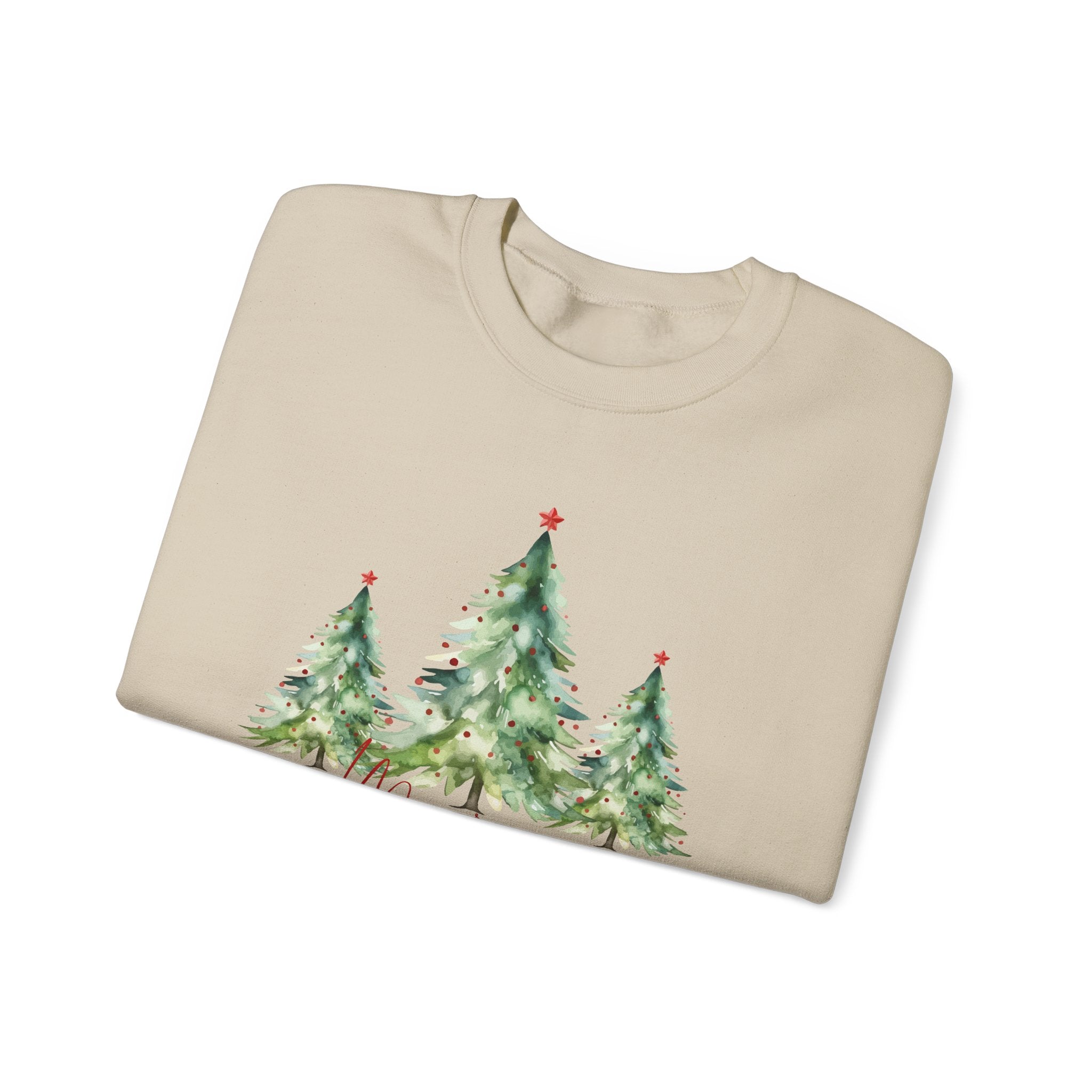 Christmas Tree Crewneck Sweatshirt — 'Merry Christmas' Watercolor Pines