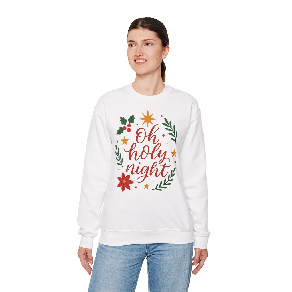 Oh Holy Night Sweatshirt — Christmas Wreath Holiday Crewneck