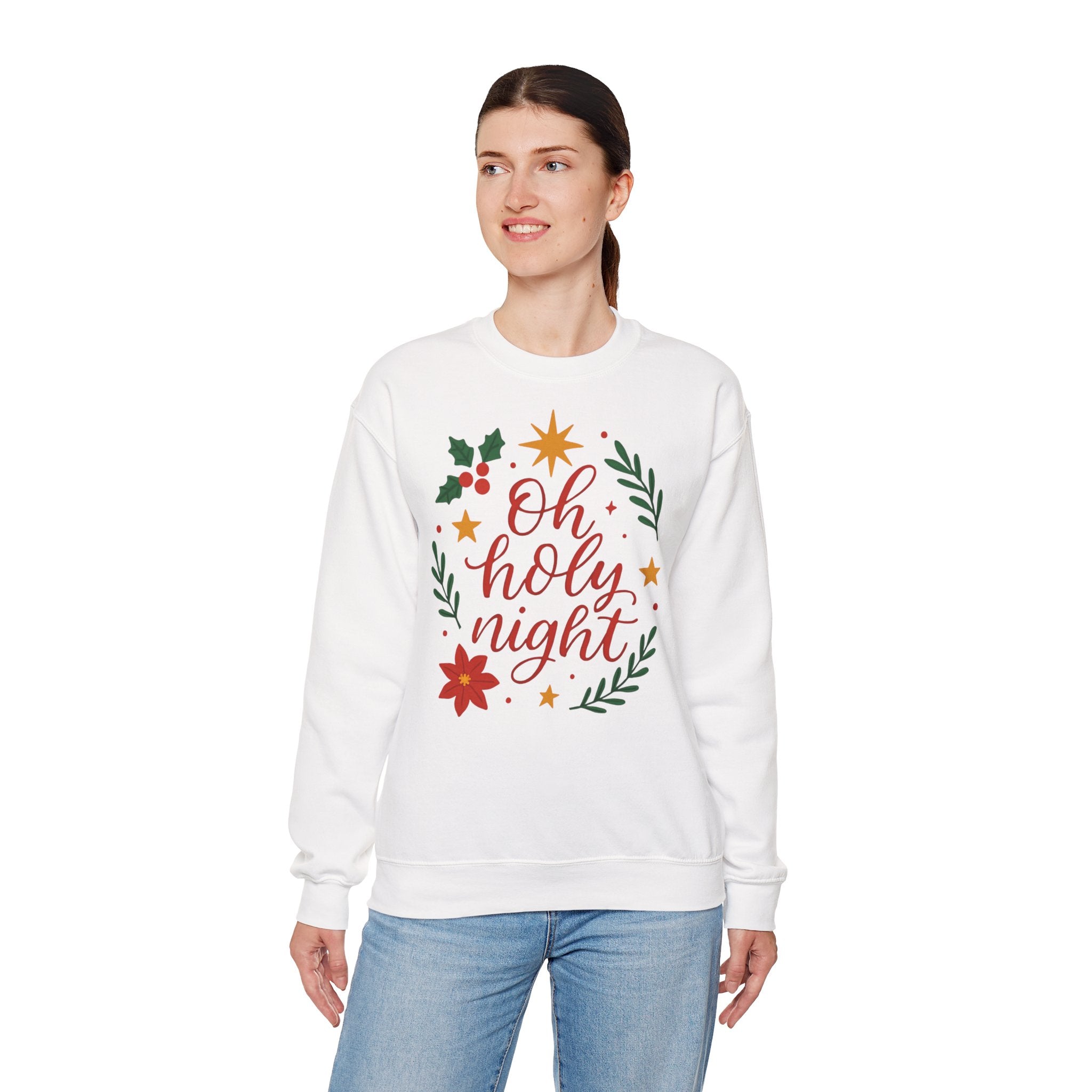 Oh Holy Night Sweatshirt — Christmas Wreath Holiday Crewneck