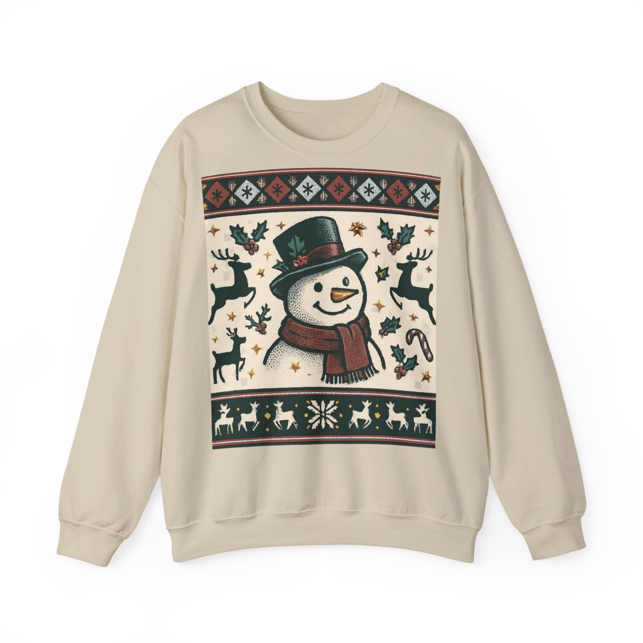 Snowman Christmas Sweatshirt — Festive Holiday Reindeer & Snowflake Crewneck