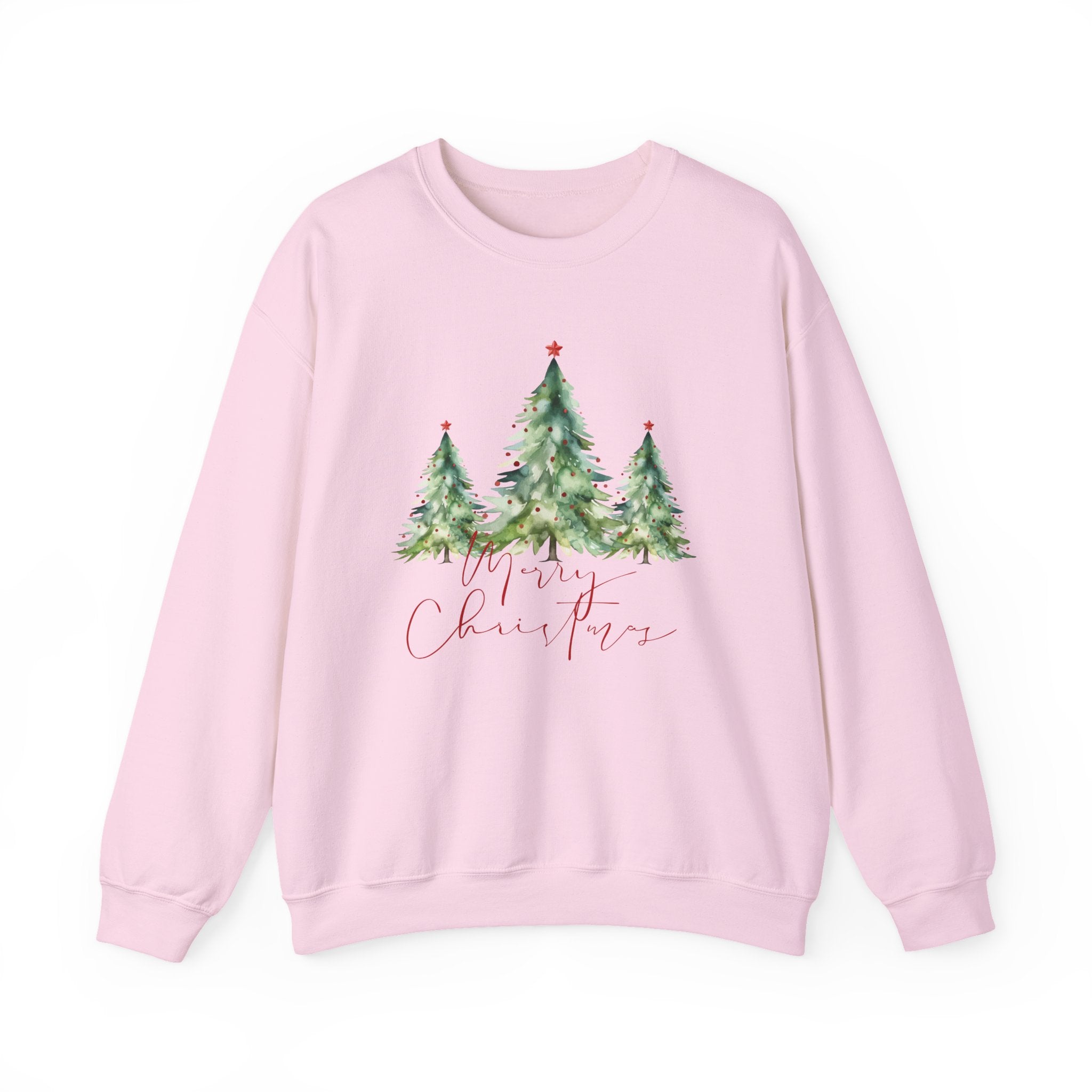 Christmas Tree Crewneck Sweatshirt — 'Merry Christmas' Watercolor Pines