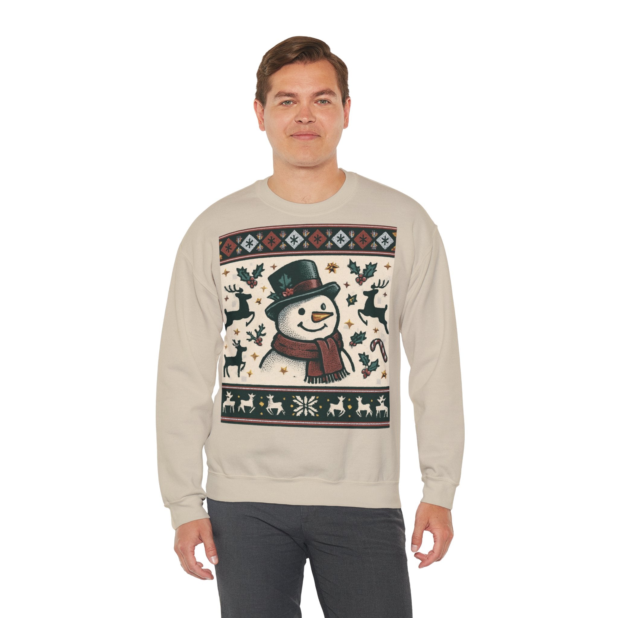 Snowman Christmas Sweatshirt — Festive Holiday Reindeer & Snowflake Crewneck