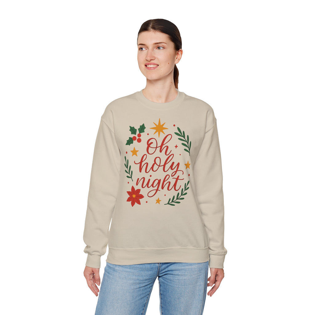 Oh Holy Night Sweatshirt — Christmas Wreath Holiday Crewneck