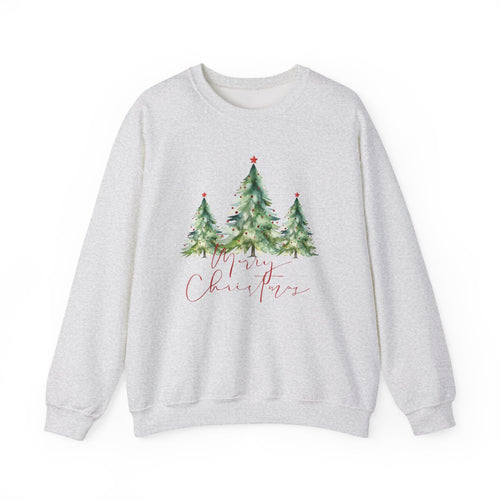 Christmas Tree Crewneck Sweatshirt — 'Merry Christmas' Watercolor Pines
