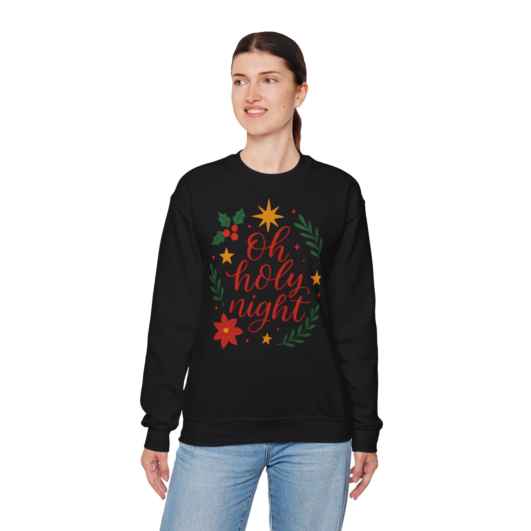 Oh Holy Night Sweatshirt — Christmas Wreath Holiday Crewneck