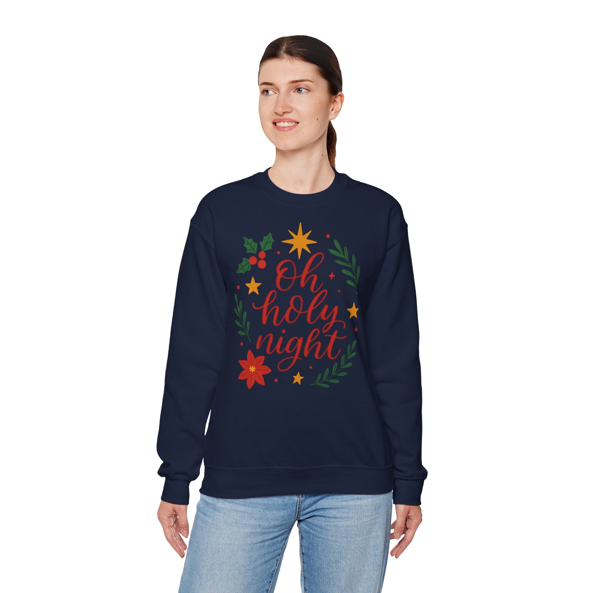 Oh Holy Night Sweatshirt — Christmas Wreath Holiday Crewneck