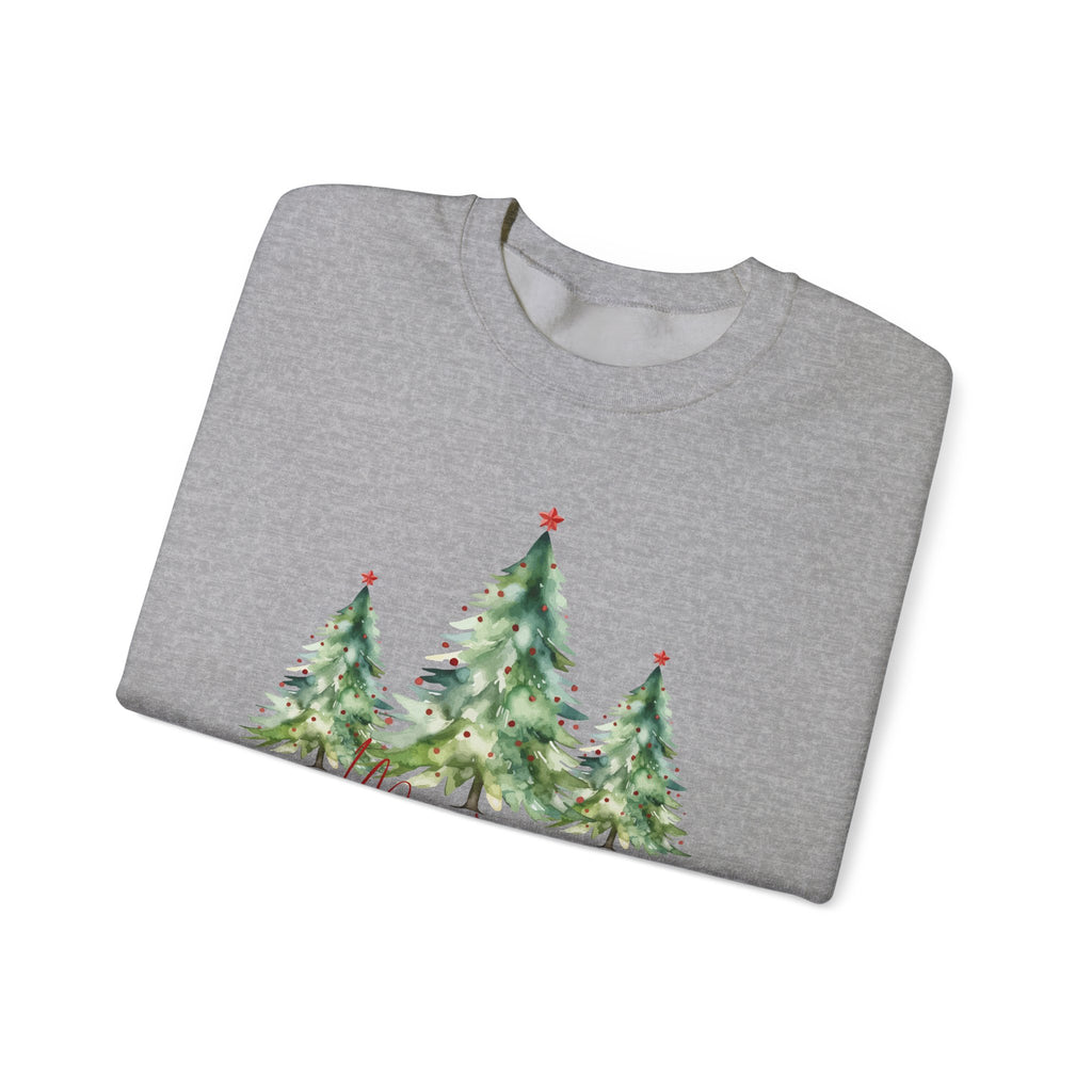 Christmas Tree Crewneck Sweatshirt — 'Merry Christmas' Watercolor Pines