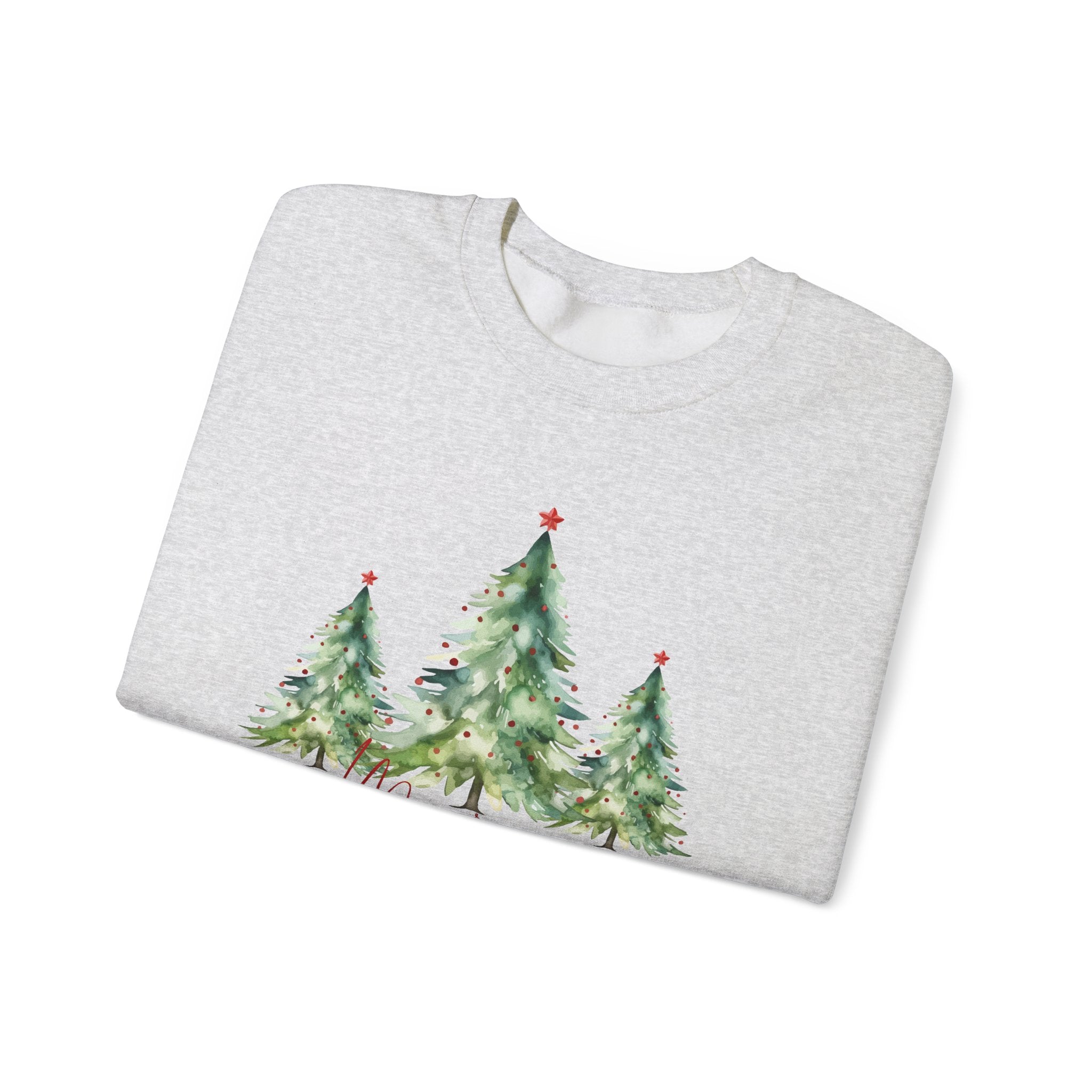 Christmas Tree Crewneck Sweatshirt — 'Merry Christmas' Watercolor Pines