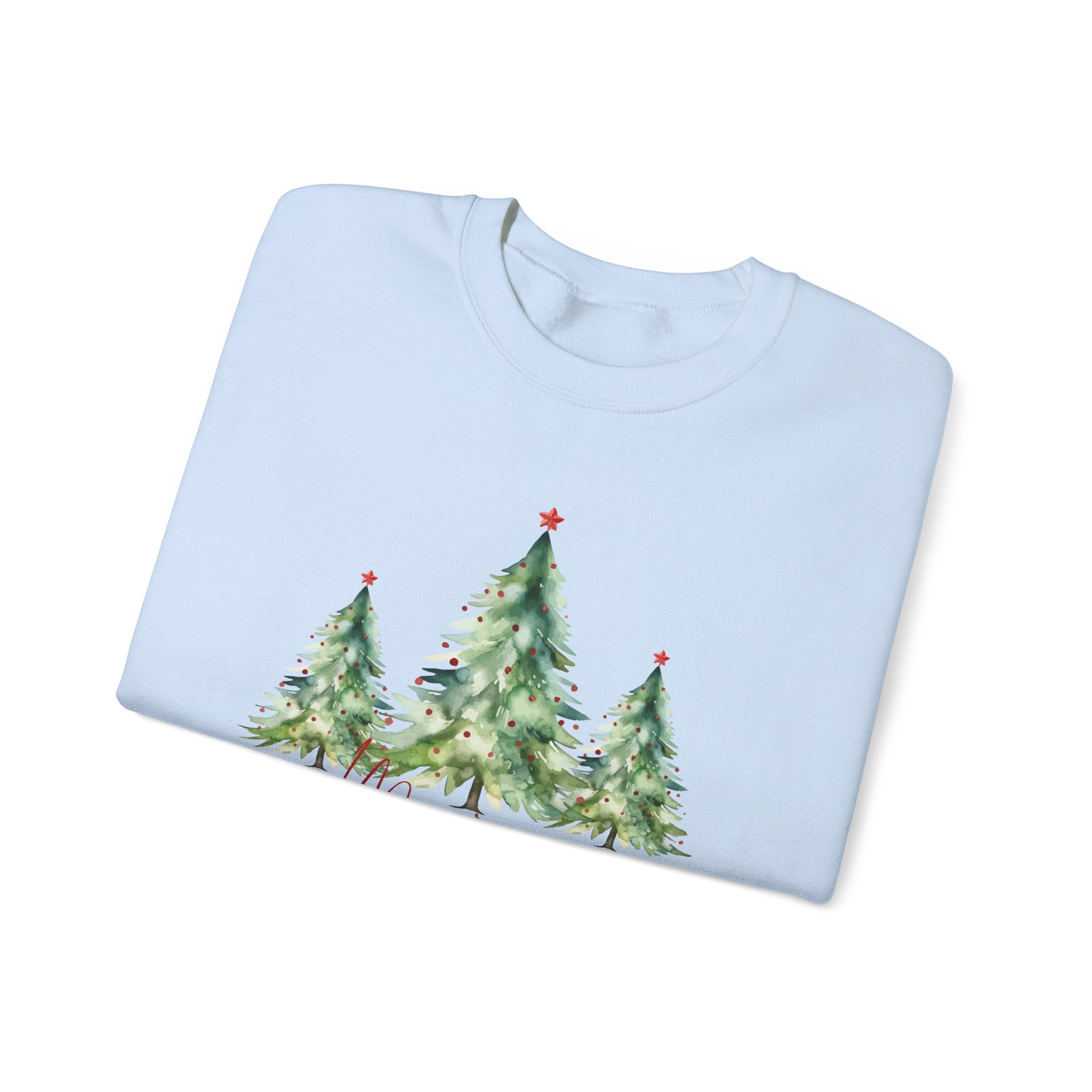 Christmas Tree Crewneck Sweatshirt — 'Merry Christmas' Watercolor Pines