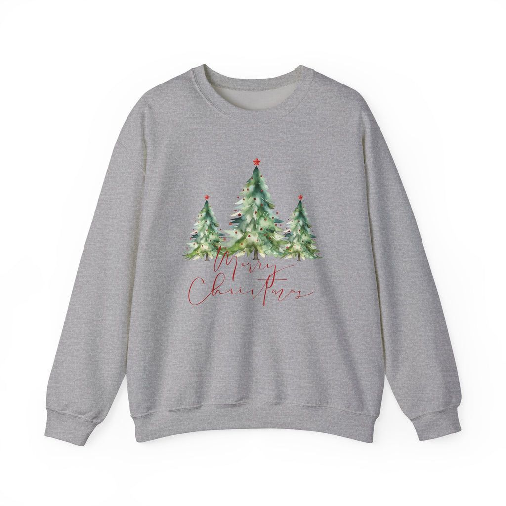 Christmas Tree Crewneck Sweatshirt — 'Merry Christmas' Watercolor Pines