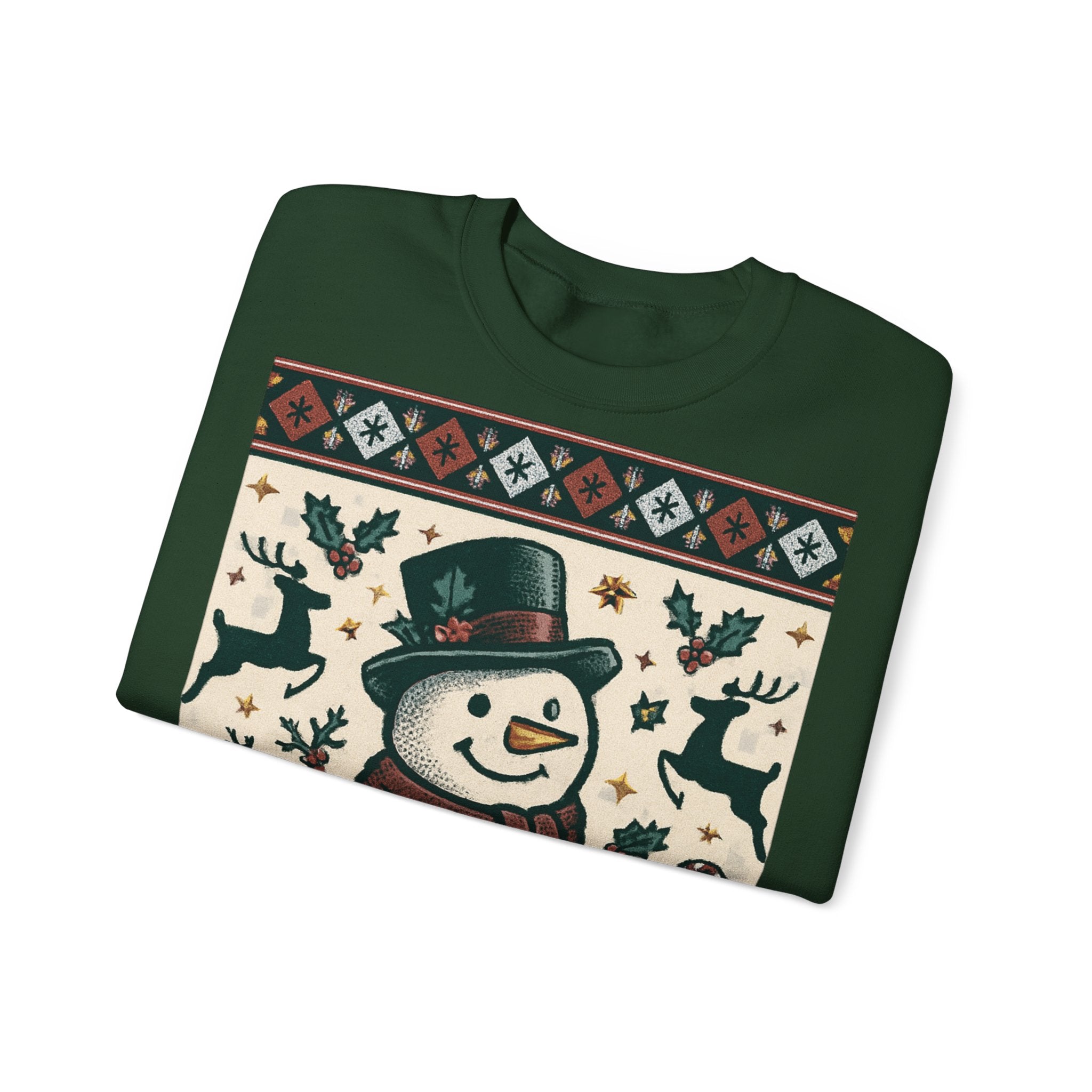 Snowman Christmas Sweatshirt — Festive Holiday Reindeer & Snowflake Crewneck
