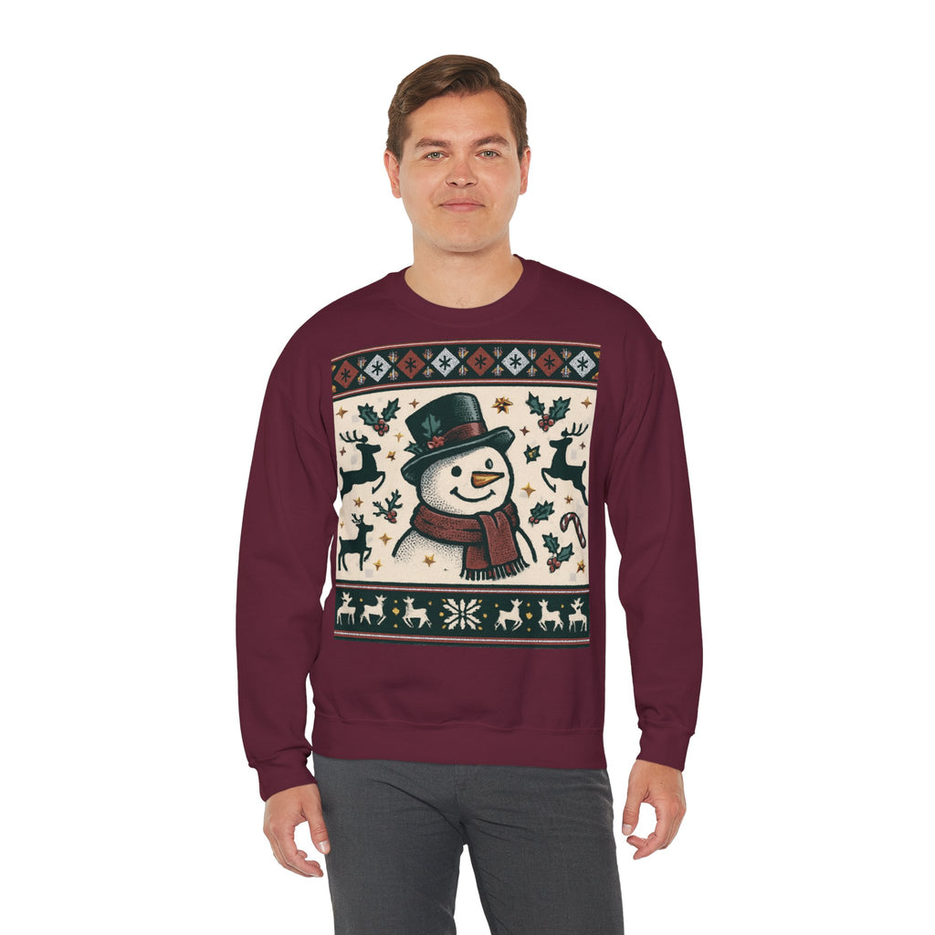 Snowman Christmas Sweatshirt — Festive Holiday Reindeer & Snowflake Crewneck