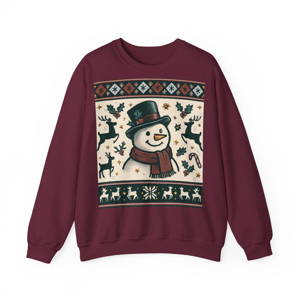 Snowman Christmas Sweatshirt — Festive Holiday Reindeer & Snowflake Crewneck