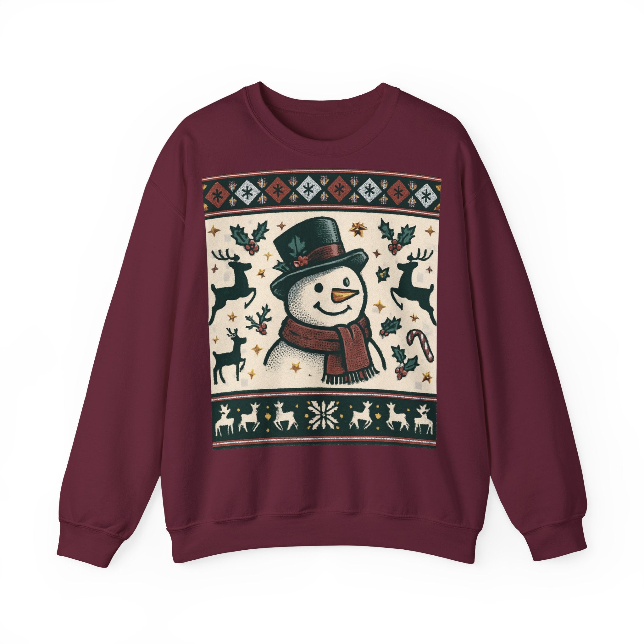 Snowman Christmas Sweatshirt — Festive Holiday Reindeer & Snowflake Crewneck